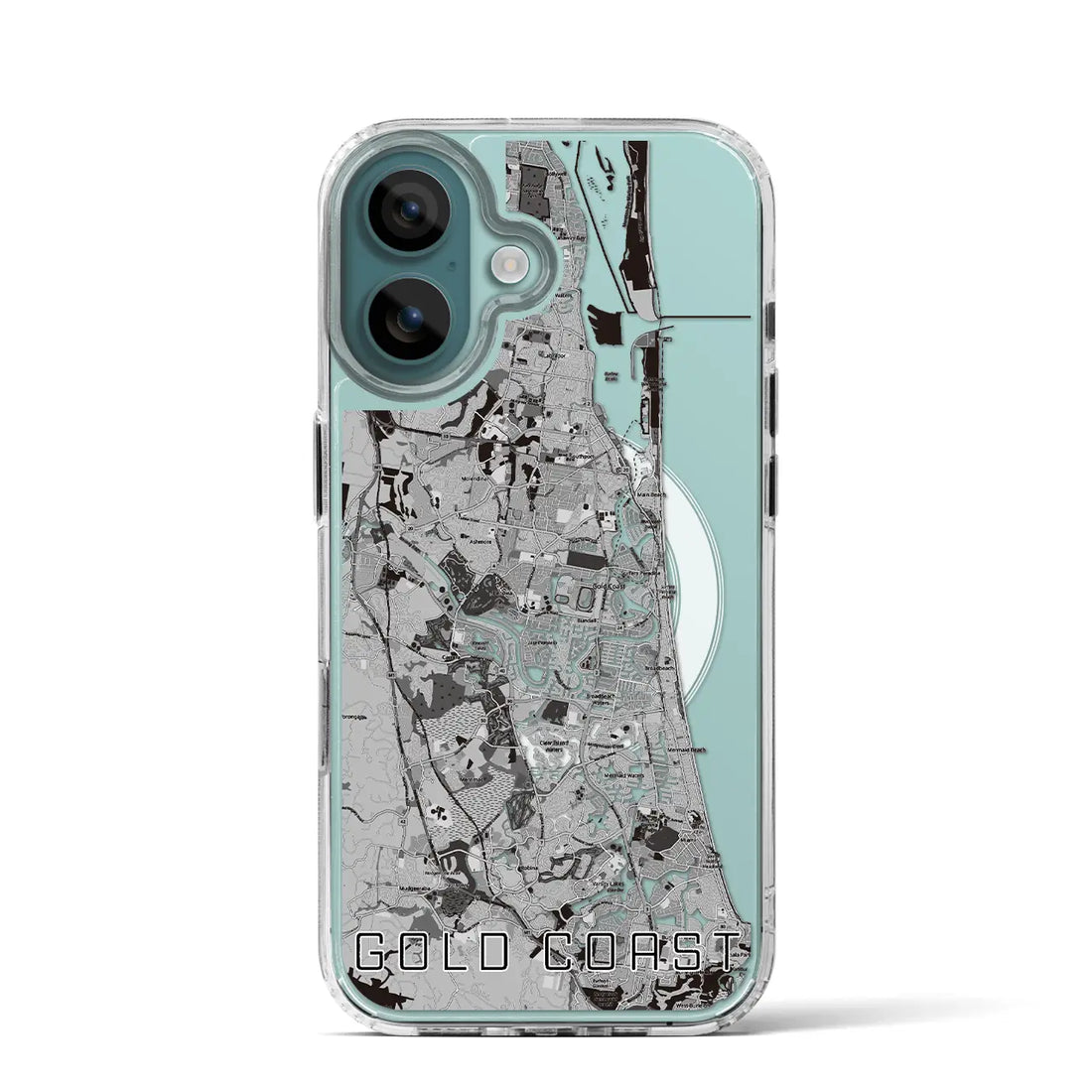 【ゴールドコースト（オーストラリア）】地図柄iPhoneケース（MagSafeタイプ）モノトーン・iPhone 16 Pro 用
