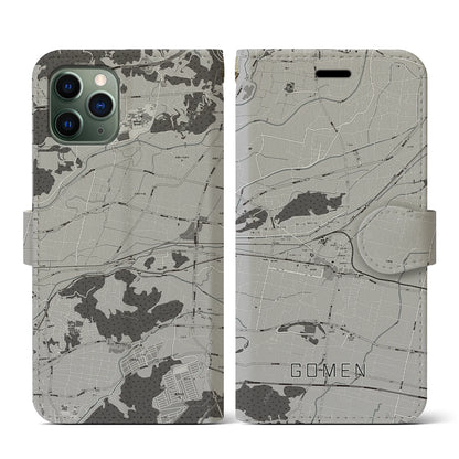 【後免（高知県）】地図柄iPhoneケース（手帳タイプ）モノトーン・iPhone 11 Pro 用