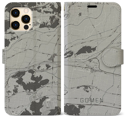 【後免（高知県）】地図柄iPhoneケース（手帳タイプ）モノトーン・iPhone 12 Pro Max 用