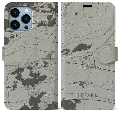 【後免（高知県）】地図柄iPhoneケース（手帳タイプ）モノトーン・iPhone 13 Pro Max 用