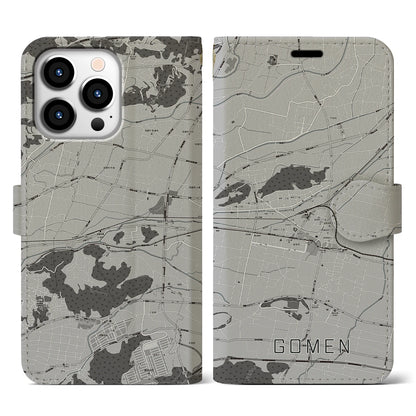 【後免（高知県）】地図柄iPhoneケース（手帳タイプ）モノトーン・iPhone 13 Pro 用