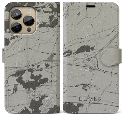 【後免（高知県）】地図柄iPhoneケース（手帳タイプ）モノトーン・iPhone 14 Pro Max 用