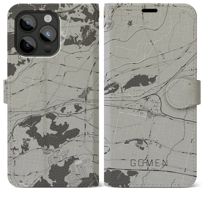 【後免（高知県）】地図柄iPhoneケース（手帳タイプ）モノトーン・iPhone 15 Pro Max 用