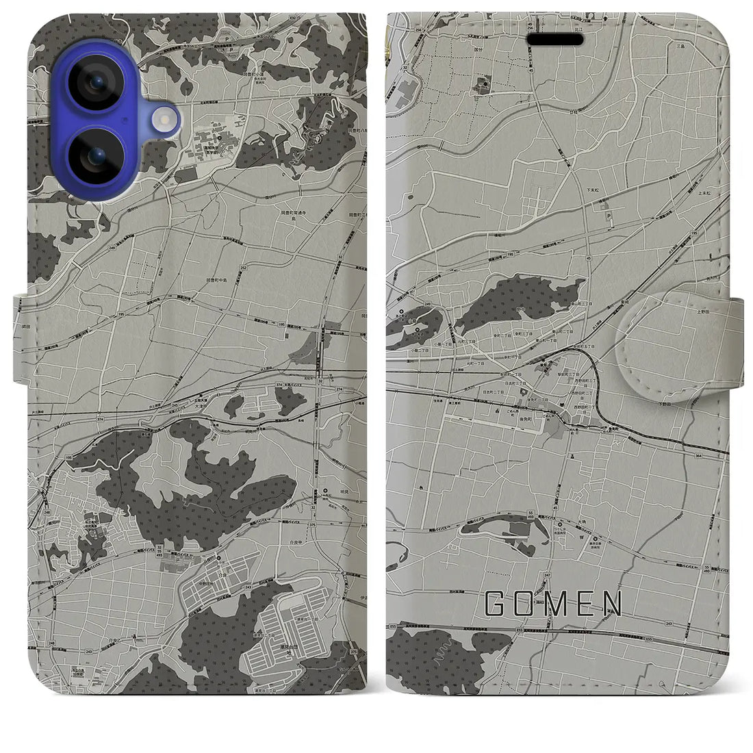【後免(高知県)】地図柄iPhoneケース(手帳タイプ)モノトーン・iPhone 16 Pro Max 用