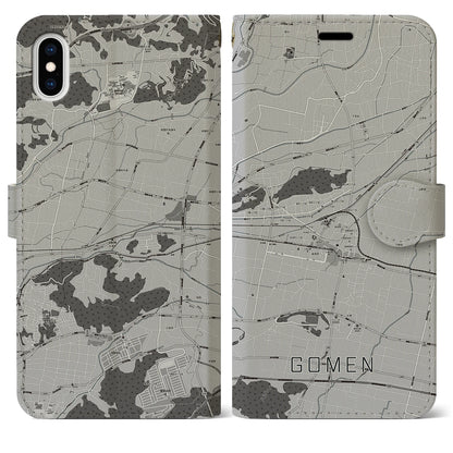 【後免（高知県）】地図柄iPhoneケース（手帳タイプ）モノトーン・iPhone XS Max 用