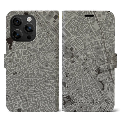 【権之助坂（東京都）】地図柄iPhoneケース（手帳タイプ）モノトーン・iPhone 16 用