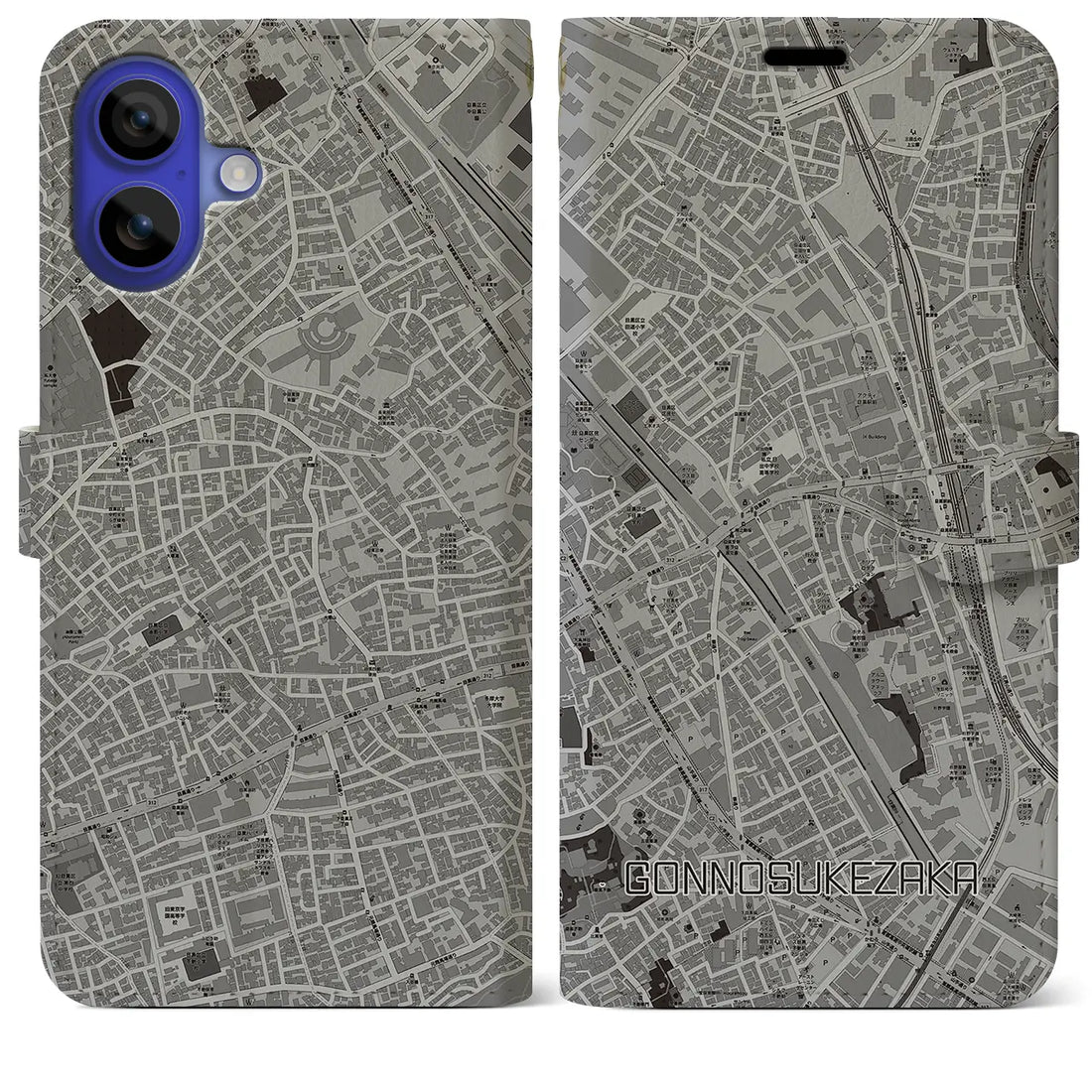 【権之助坂(東京都)】地図柄iPhoneケース(手帳タイプ)モノトーン・iPhone 16 Pro Max 用