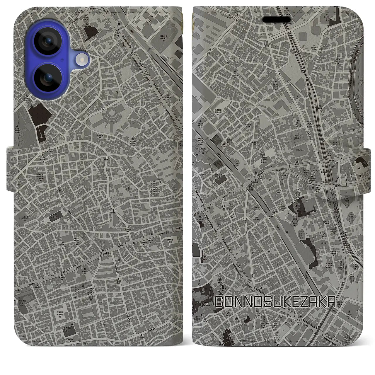【権之助坂（東京都）】地図柄iPhoneケース（手帳タイプ）