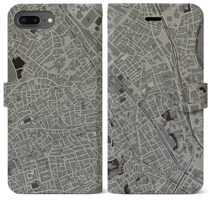 【権之助坂（東京都）】地図柄iPhoneケース（手帳タイプ）モノトーン・iPhone 8Plus /7Plus / 6sPlus / 6Plus 用