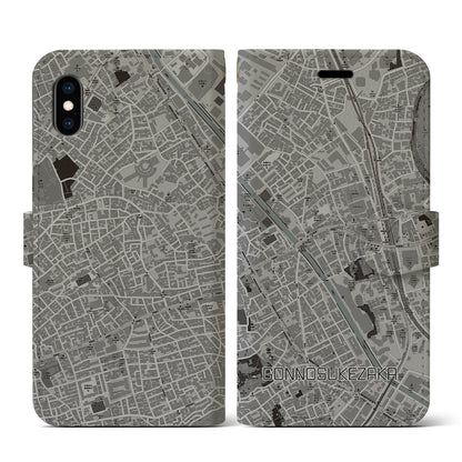 【権之助坂（東京都）】地図柄iPhoneケース（手帳タイプ）モノトーン・iPhone XS / X 用