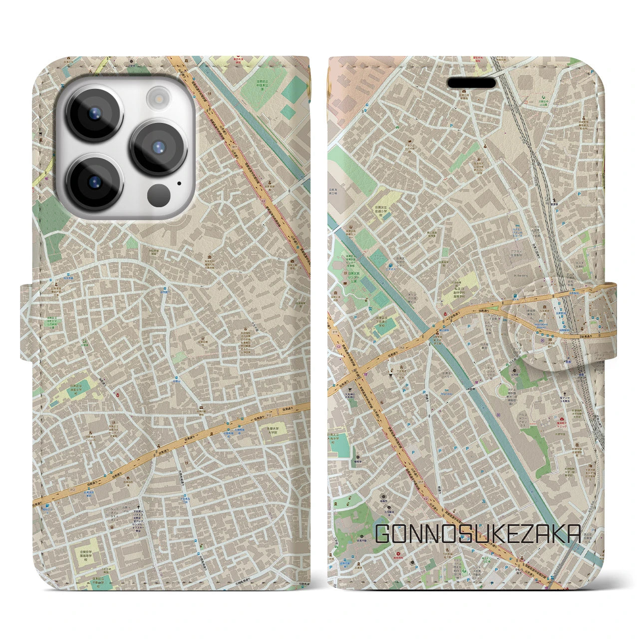【権之助坂（東京都）】地図柄iPhoneケース（手帳タイプ）