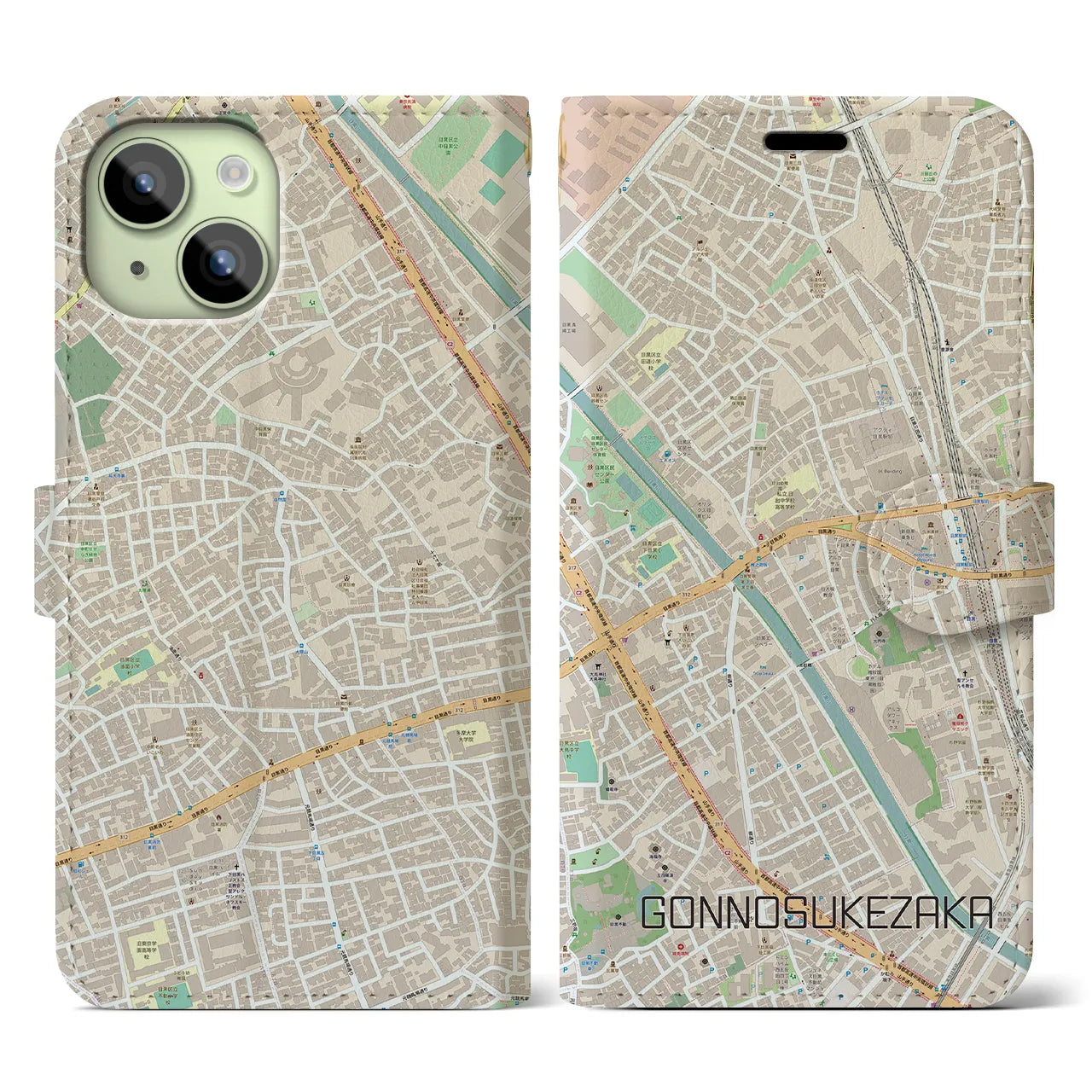 【権之助坂（東京都）】地図柄iPhoneケース（手帳タイプ）