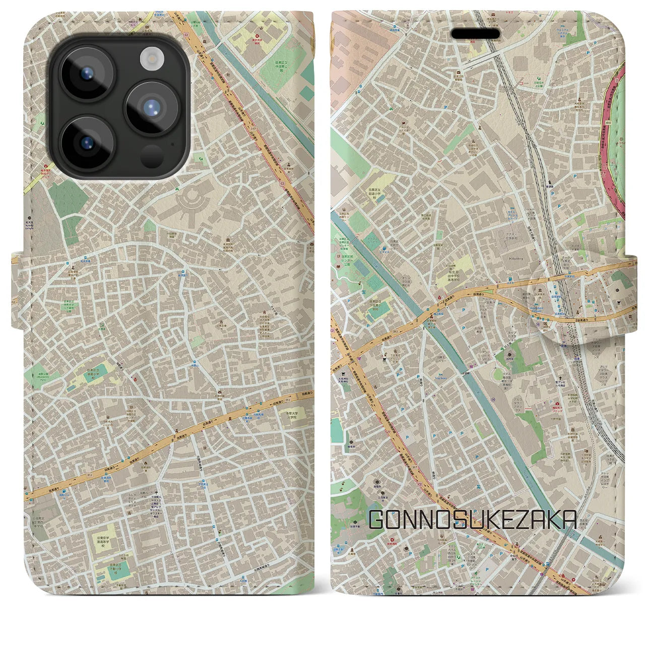 【権之助坂（東京都）】地図柄iPhoneケース（手帳タイプ）