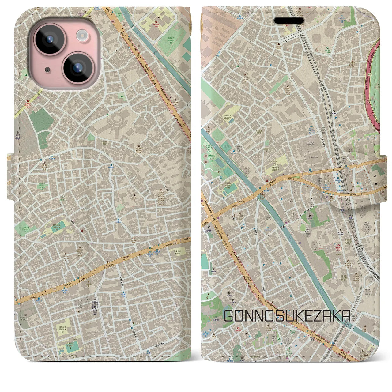 【権之助坂（東京都）】地図柄iPhoneケース（手帳タイプ）