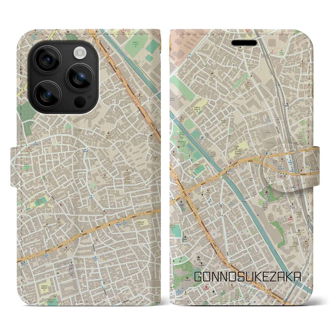 【権之助坂（東京都）】地図柄iPhoneケース（手帳タイプ）