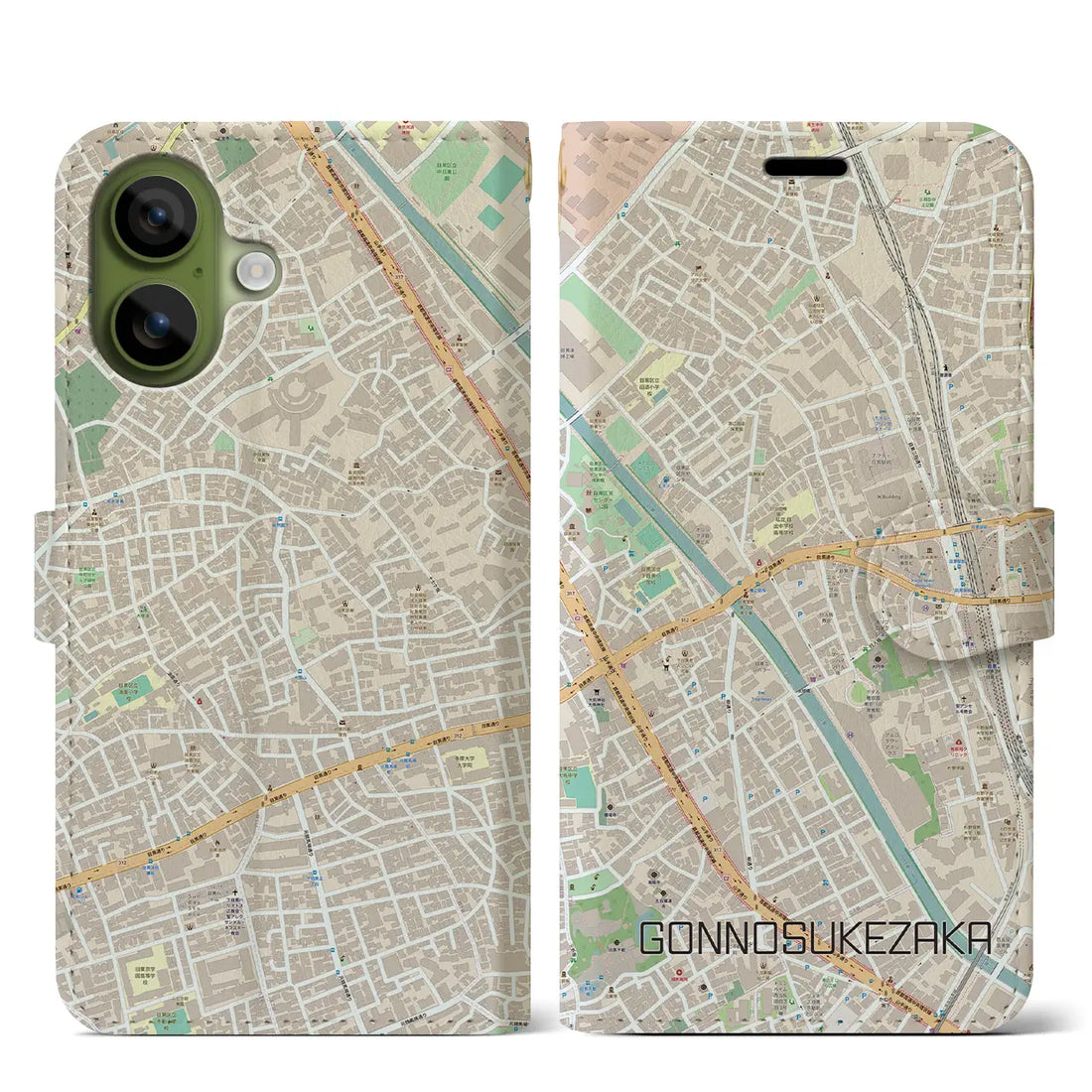 【権之助坂（東京都）】地図柄iPhoneケース（手帳タイプ）ナチュラル・iPhone 17 Pro Max 用