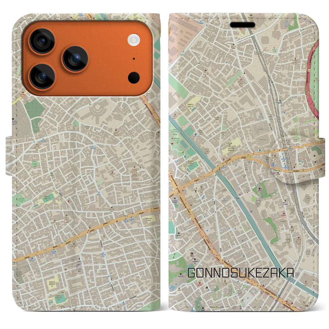 【権之助坂(東京都)】地図柄iPhoneケース(手帳タイプ)モノトーン・iPhone 17 Pro Max 用