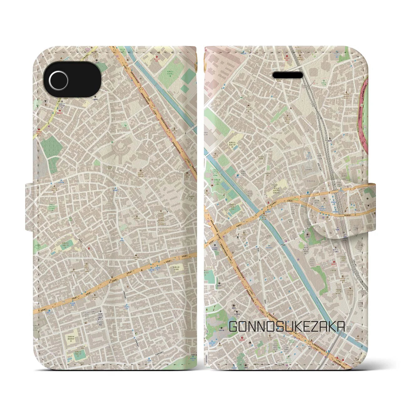【権之助坂（東京都）】地図柄iPhoneケース（手帳タイプ）