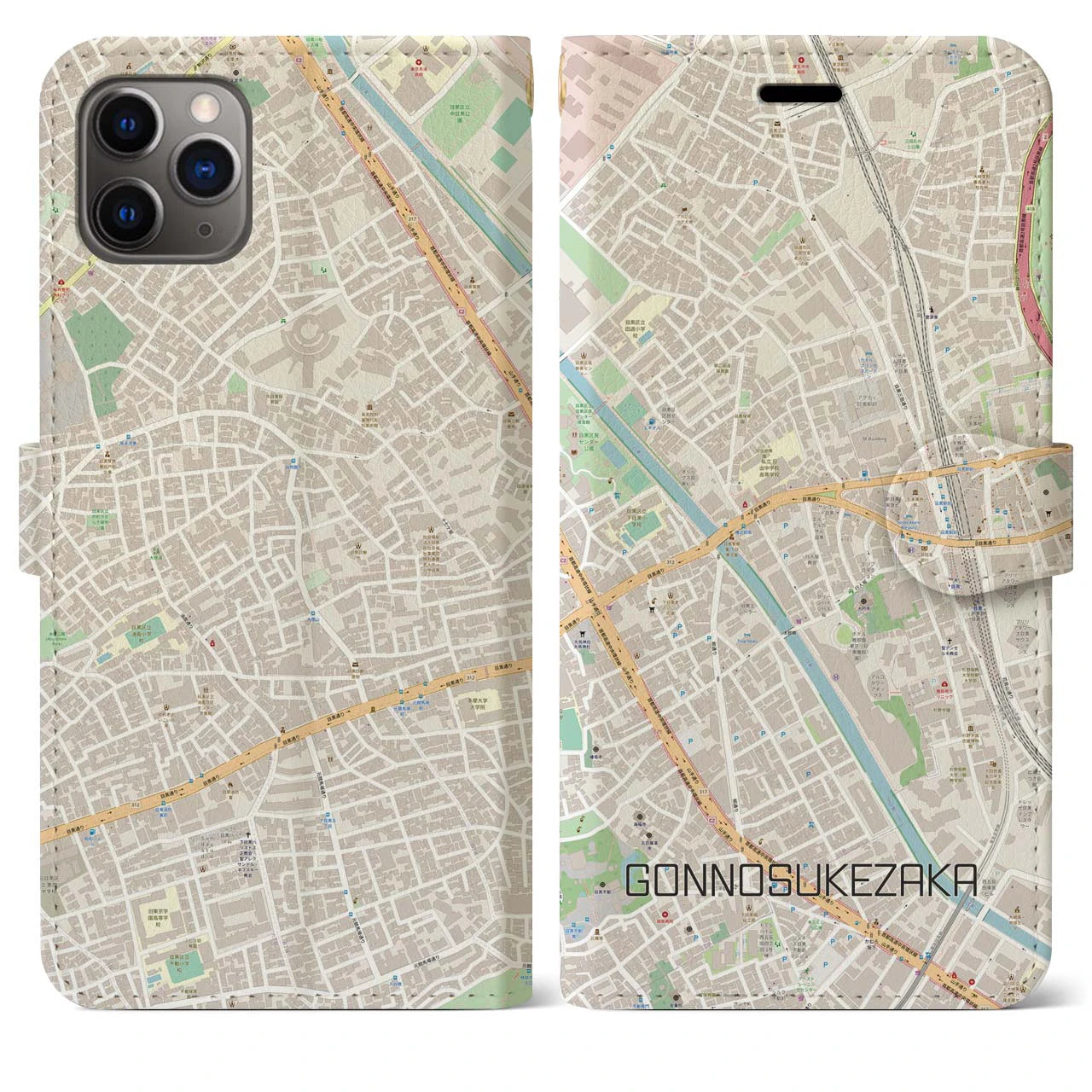 【権之助坂（東京都）】地図柄iPhoneケース（手帳タイプ）