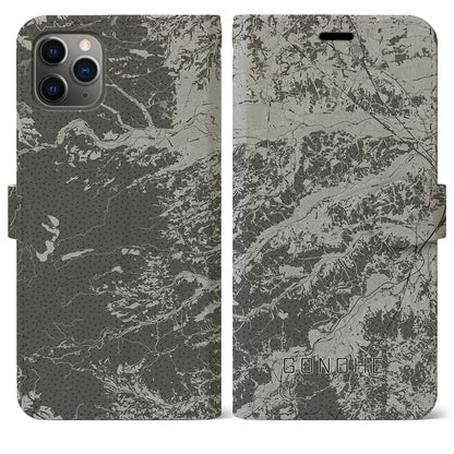 【五戸（青森県）】地図柄iPhoneケース（手帳タイプ）モノトーン・iPhone 11 Pro Max 用