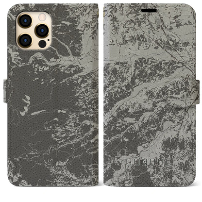 【五戸（青森県）】地図柄iPhoneケース（手帳タイプ）モノトーン・iPhone 12 Pro Max 用