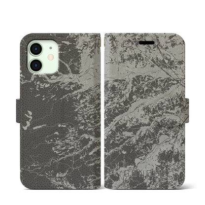 【五戸（青森県）】地図柄iPhoneケース（手帳タイプ）モノトーン・iPhone 12 mini 用