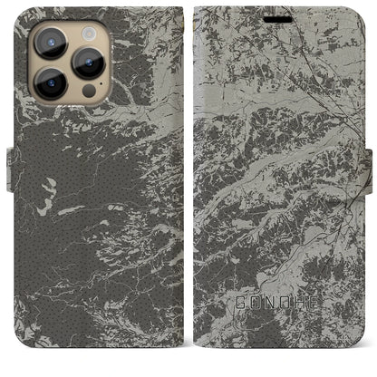 【五戸（青森県）】地図柄iPhoneケース（手帳タイプ）モノトーン・iPhone 14 Pro Max 用