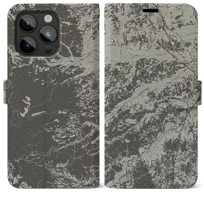 【五戸（青森県）】地図柄iPhoneケース（手帳タイプ）モノトーン・iPhone 15 Pro Max 用