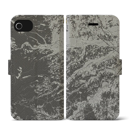 【五戸（青森県）】地図柄iPhoneケース（手帳タイプ）モノトーン・iPhone SE（第3 / 第2世代） / 8 / 7 / 6s / 6 用