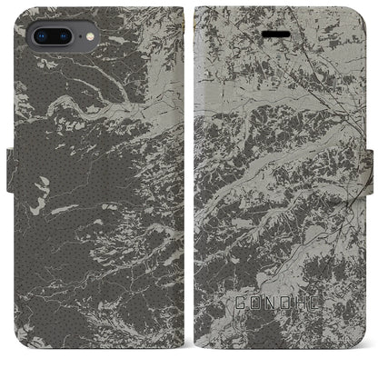 【五戸（青森県）】地図柄iPhoneケース（手帳タイプ）モノトーン・iPhone 8Plus /7Plus / 6sPlus / 6Plus 用