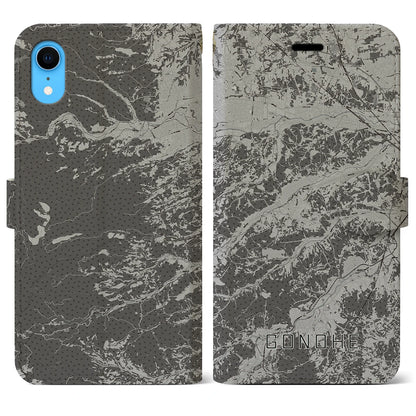 【五戸（青森県）】地図柄iPhoneケース（手帳タイプ）モノトーン・iPhone XR 用