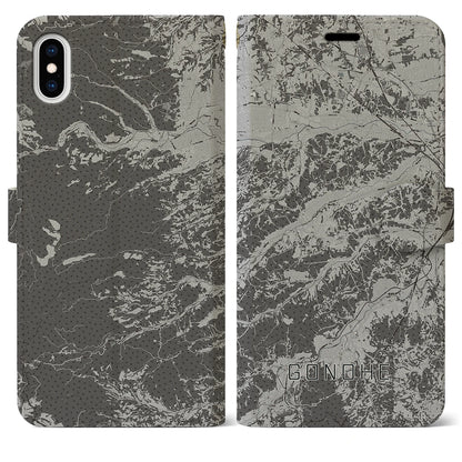 【五戸（青森県）】地図柄iPhoneケース（手帳タイプ）モノトーン・iPhone XS Max 用