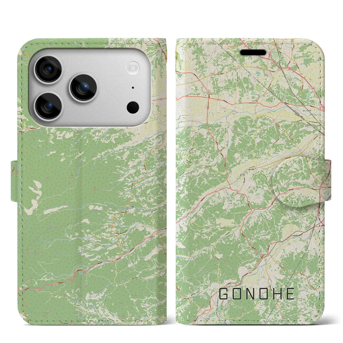 【五戸（青森県）】地図柄iPhoneケース（手帳タイプ）モノトーン・iPhone 17 Pro Max 用