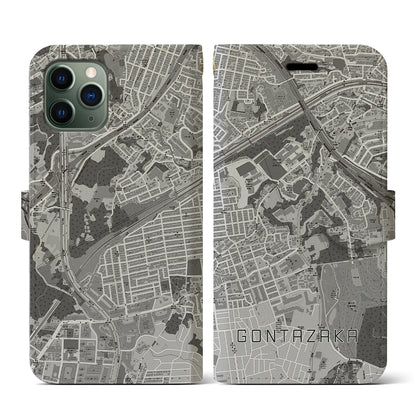 【権太坂（神奈川県）】地図柄iPhoneケース（手帳タイプ）モノトーン・iPhone 11 Pro 用