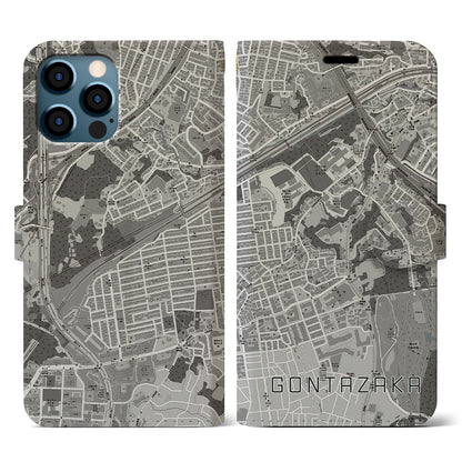 【権太坂（神奈川県）】地図柄iPhoneケース（手帳タイプ）モノトーン・iPhone 12 / 12 Pro 用