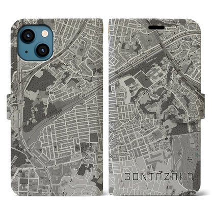 【権太坂（神奈川県）】地図柄iPhoneケース（手帳タイプ）モノトーン・iPhone 13 用