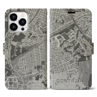 【権太坂（神奈川県）】地図柄iPhoneケース（手帳タイプ）モノトーン・iPhone 13 Pro 用