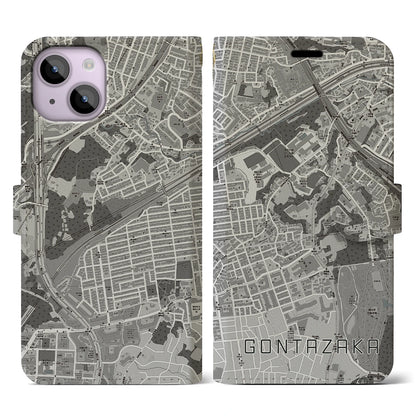 【権太坂（神奈川県）】地図柄iPhoneケース（手帳タイプ）モノトーン・iPhone 14 用