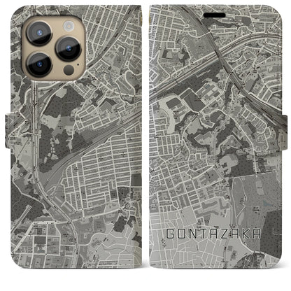 【権太坂（神奈川県）】地図柄iPhoneケース（手帳タイプ）モノトーン・iPhone 14 Pro Max 用