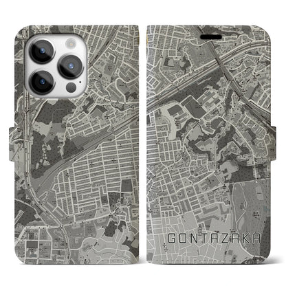 【権太坂（神奈川県）】地図柄iPhoneケース（手帳タイプ）モノトーン・iPhone 14 Pro 用