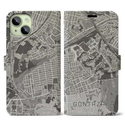 【権太坂（神奈川県）】地図柄iPhoneケース（手帳タイプ）モノトーン・iPhone 15 用