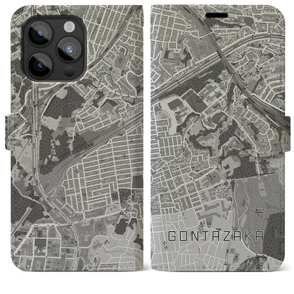 【権太坂（神奈川県）】地図柄iPhoneケース（手帳タイプ）モノトーン・iPhone 15 Pro Max 用