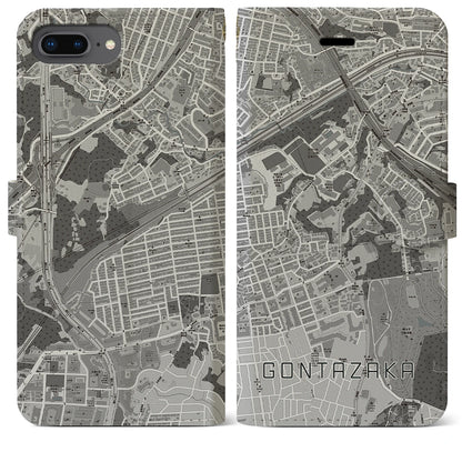 【権太坂（神奈川県）】地図柄iPhoneケース（手帳タイプ）モノトーン・iPhone 8Plus /7Plus / 6sPlus / 6Plus 用