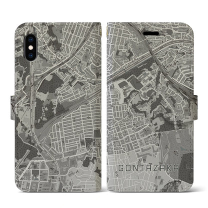 【権太坂（神奈川県）】地図柄iPhoneケース（手帳タイプ）モノトーン・iPhone XS / X 用