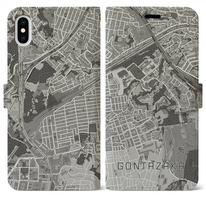 【権太坂（神奈川県）】地図柄iPhoneケース（手帳タイプ）モノトーン・iPhone XS Max 用