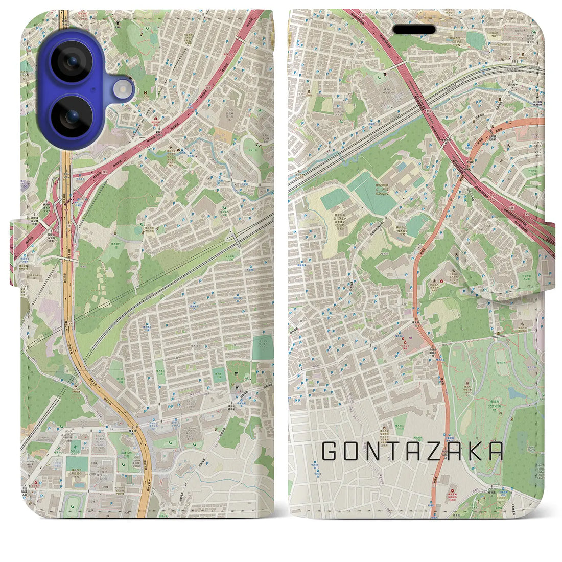 【権太坂(神奈川県)】地図柄iPhoneケース(手帳タイプ)ナチュラル・iPhone 16 Pro Max 用