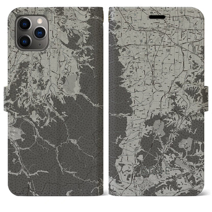 【御所（奈良県）】地図柄iPhoneケース（手帳タイプ）モノトーン・iPhone 11 Pro Max 用