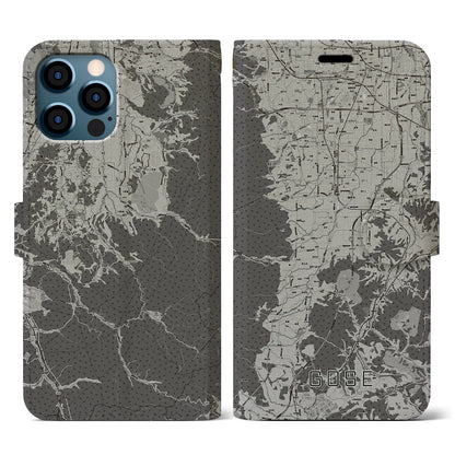 【御所（奈良県）】地図柄iPhoneケース（手帳タイプ）モノトーン・iPhone 12 / 12 Pro 用