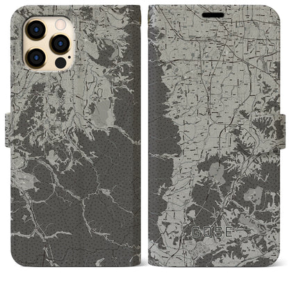 【御所（奈良県）】地図柄iPhoneケース（手帳タイプ）モノトーン・iPhone 12 Pro Max 用