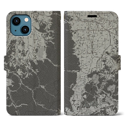 【御所（奈良県）】地図柄iPhoneケース（手帳タイプ）モノトーン・iPhone 13 用
